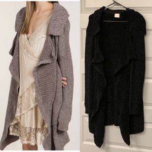 Black Longline Chenille Cardigan